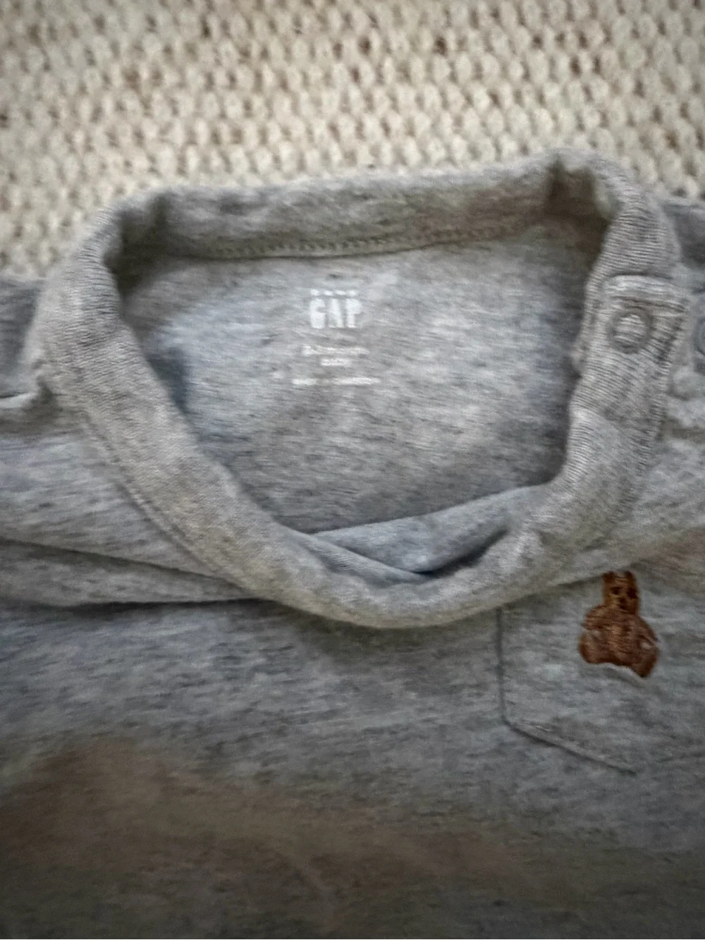 BABY GAP Olive Green & Gray Bear Knit One-Piece & Gray Onesie Sz 0-3 mos